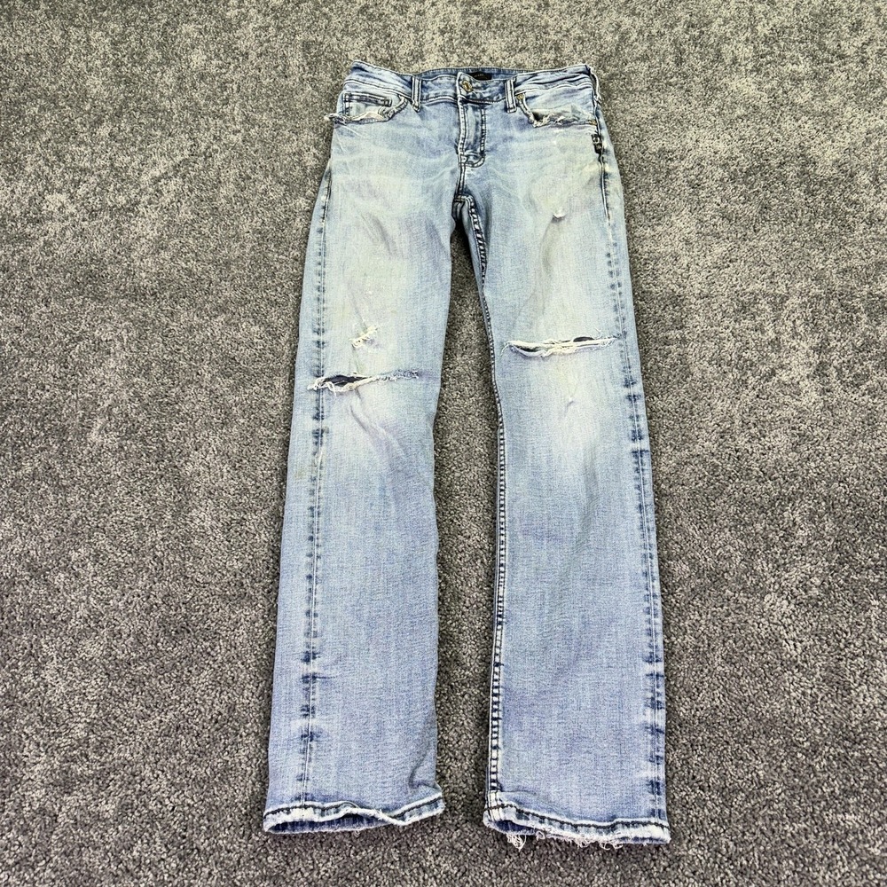 Silver Jeans Allan Jeans Mens 30x32 Blue Straight Denim Light Wash Distressed